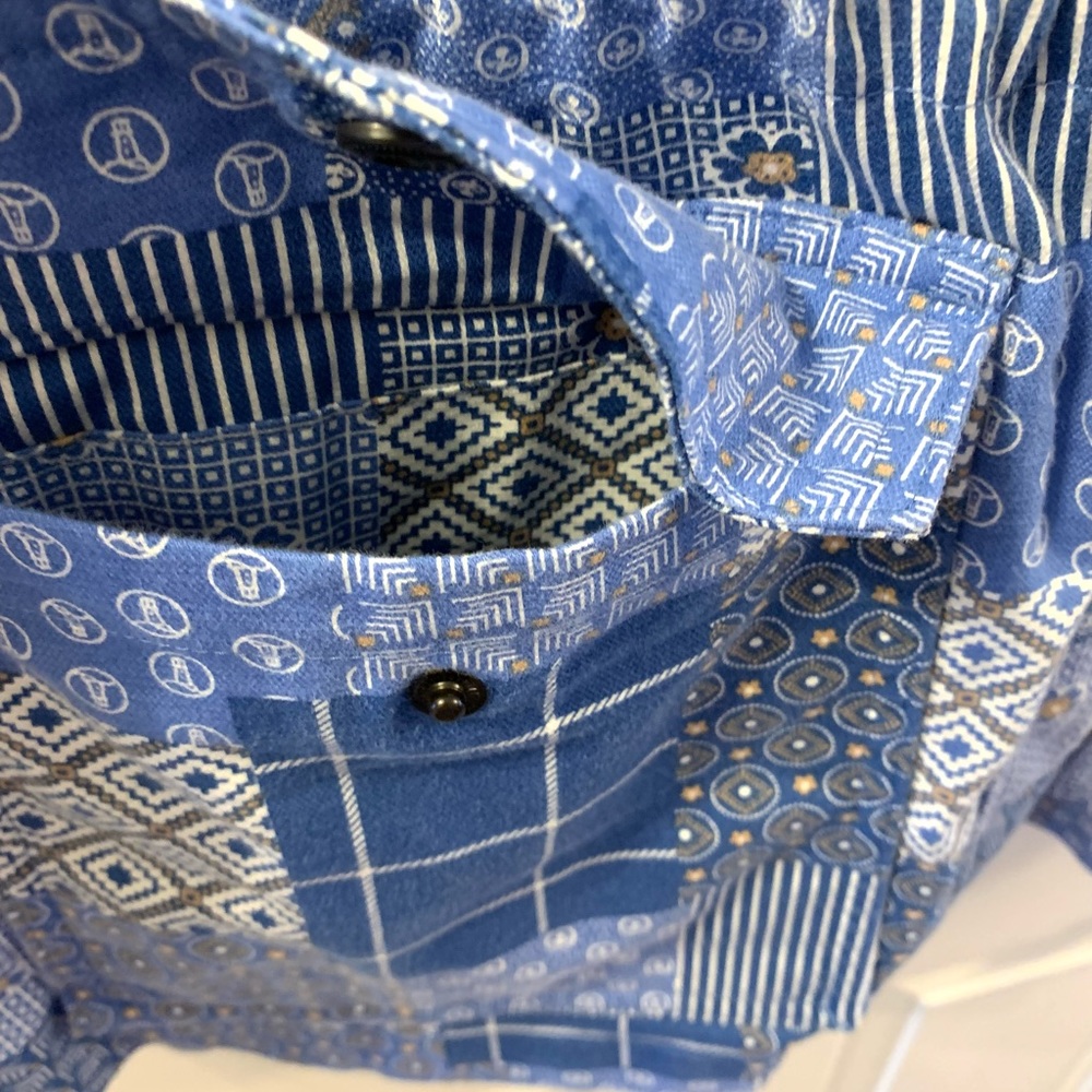 Lands End Hooded Cargo Jacket Blue Patchwork Medium Petite - Picture 8 of 14
